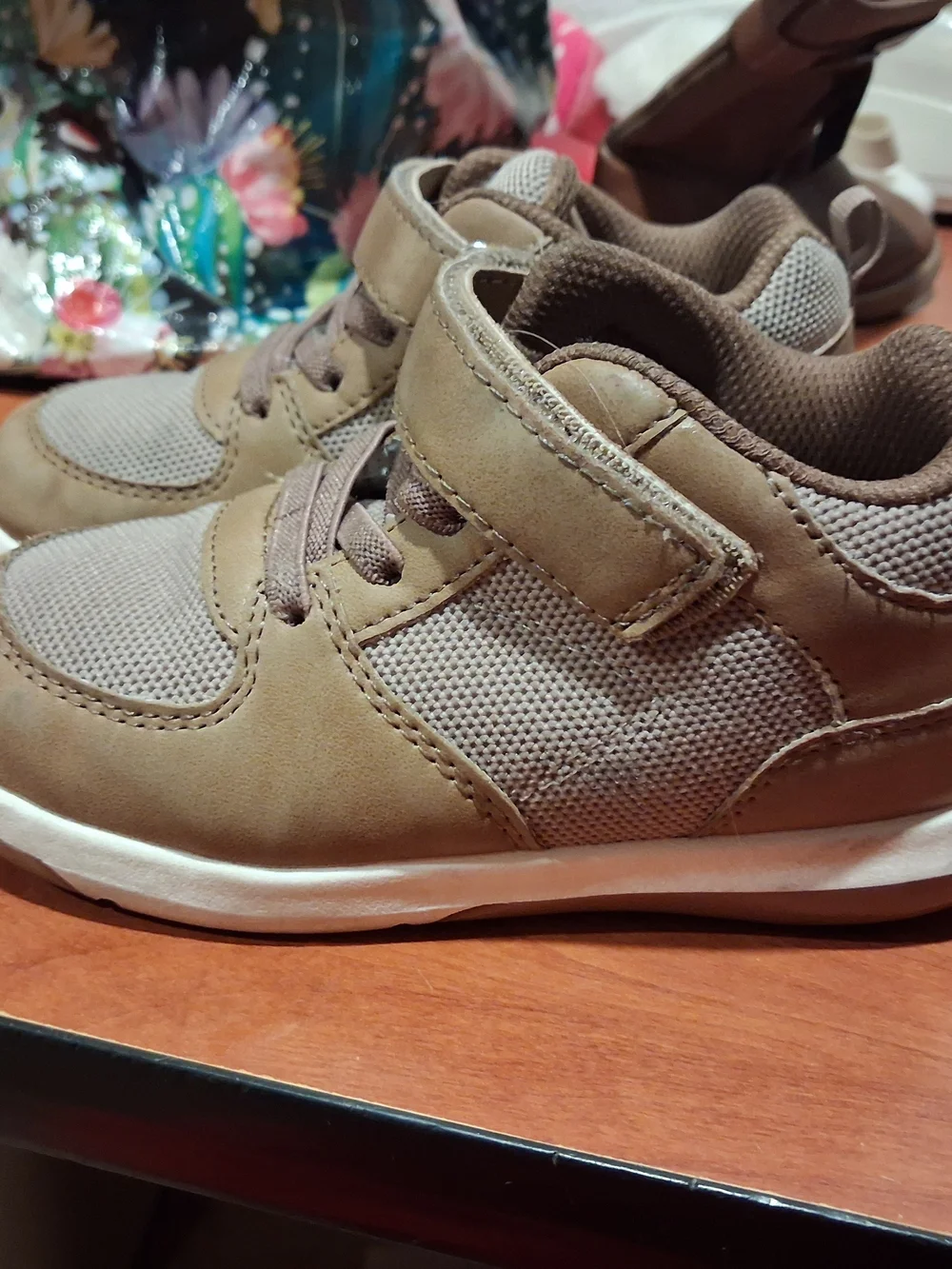 Carter's Boys Tan Mesh & Faux-Leather Sneakers with Hook-and-Loop Strap